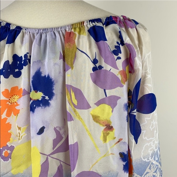 Fei Anthropologie Floral Foliage Off Shoulder Silk Top - Picture 11 of 13